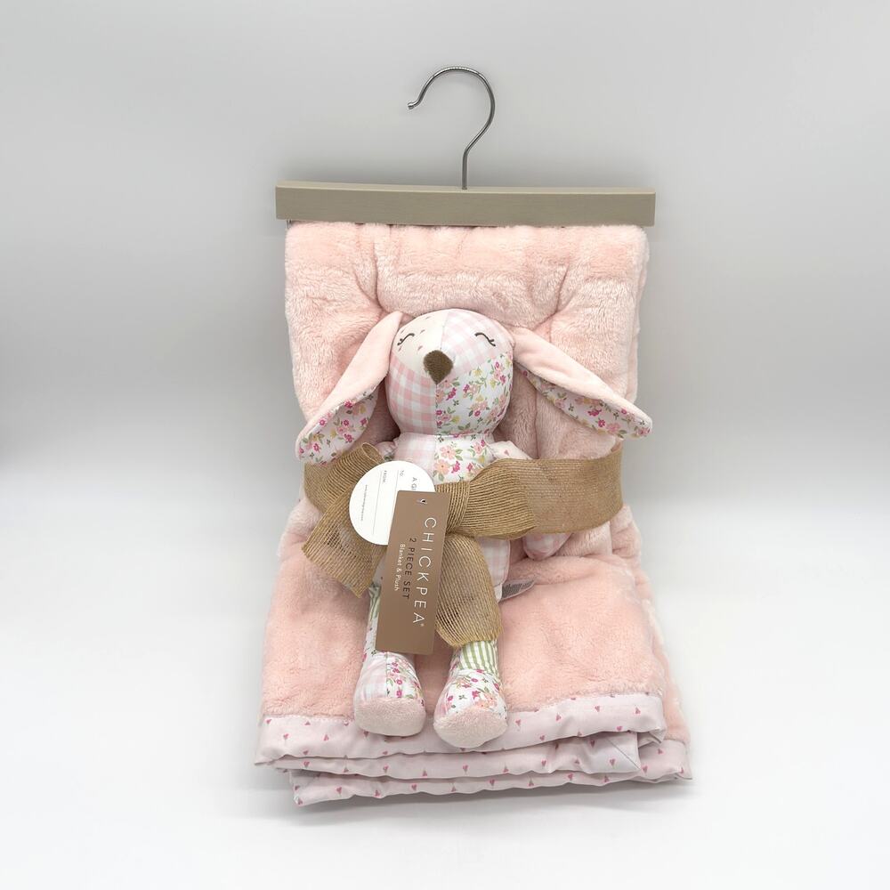 Chickpea 2 PC Pink Floral Baby Blanket & Bunny Plush Stuffed Toy Chick Pea NEW